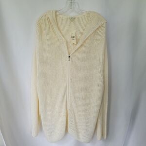 J Jill 4X Linen/Cotton Blend Open Weave Hooded Zip Front Sweater NWT